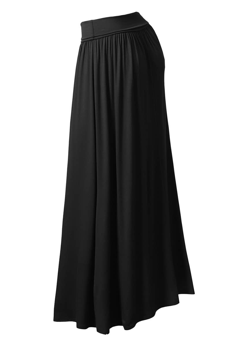 AWBLS089_High Waist Elastic Closure Gather Maxi Skirt