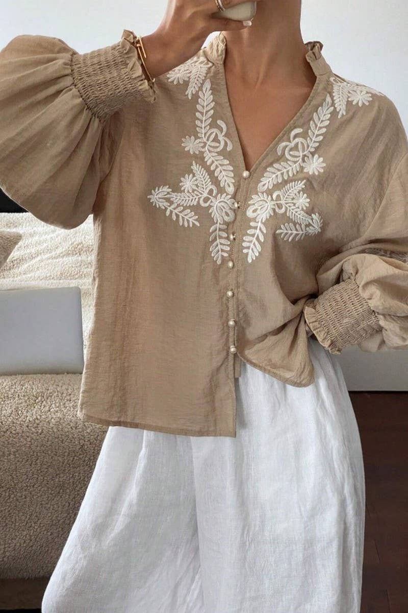 CWTBLL3998_EMBROIDERED FLORAL BUTTON FRONT CARDIGAN SHIRT