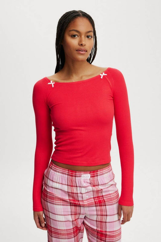 CWTBLL3964_OFF SHOULDER LONG SLEEVE SLIM FIT TEE TOP