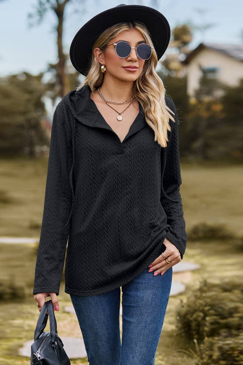 CWOHOL1097_SOLID COLOR HOODED LOOSE LONG-SLEEVED SWEATSHIRT