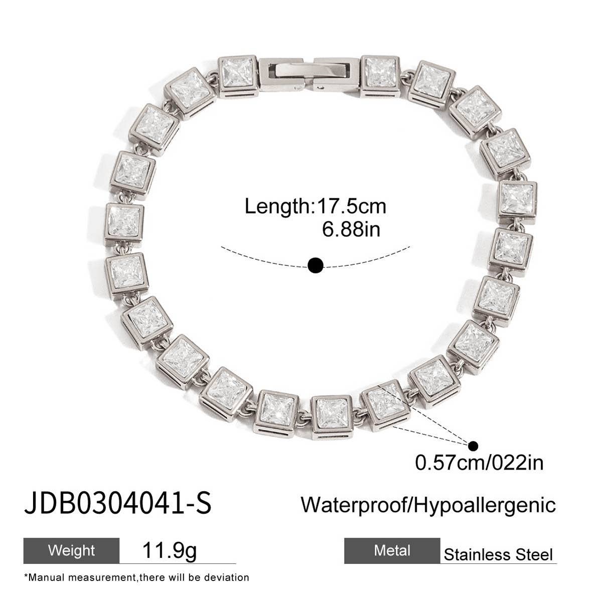 18K Gold Square Zircon Tennis Bracelet, Minimalist_CWAJE4778