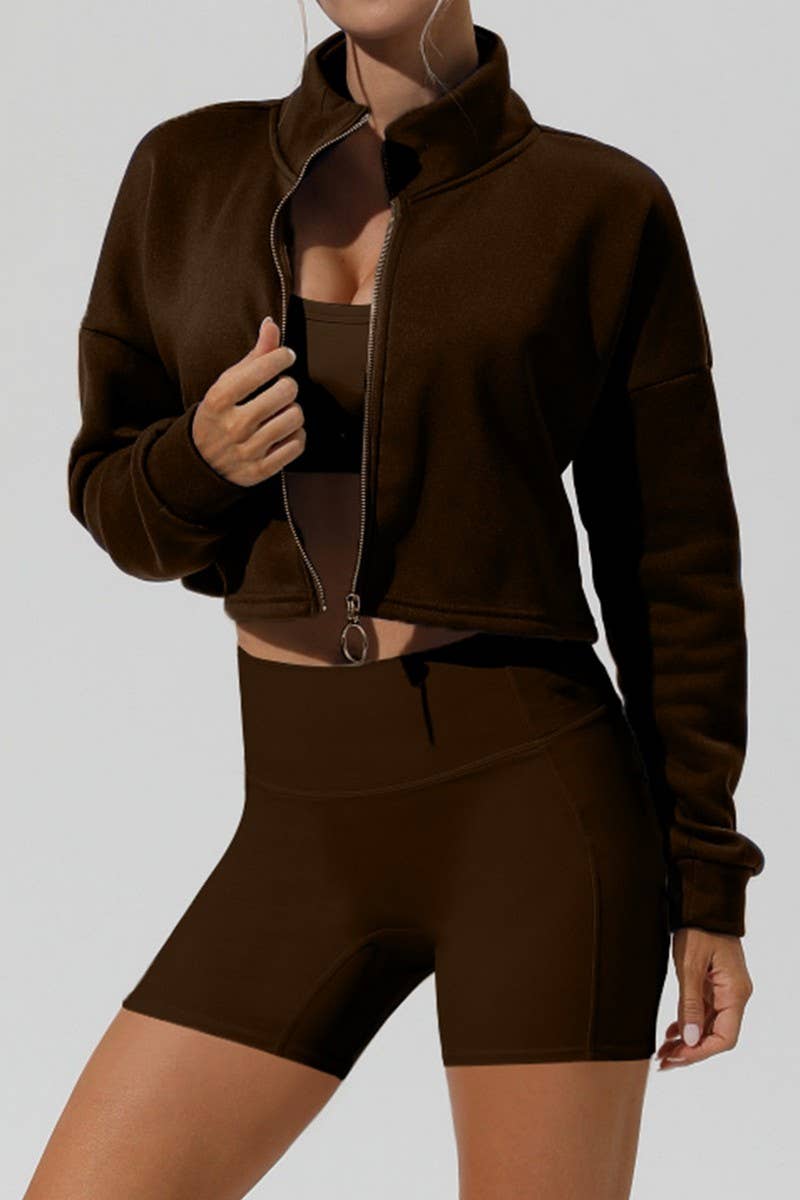 CWOJA1764_AUTUMN AND WINTER STAND COLLAR LOOSE ZIPPER JACKET