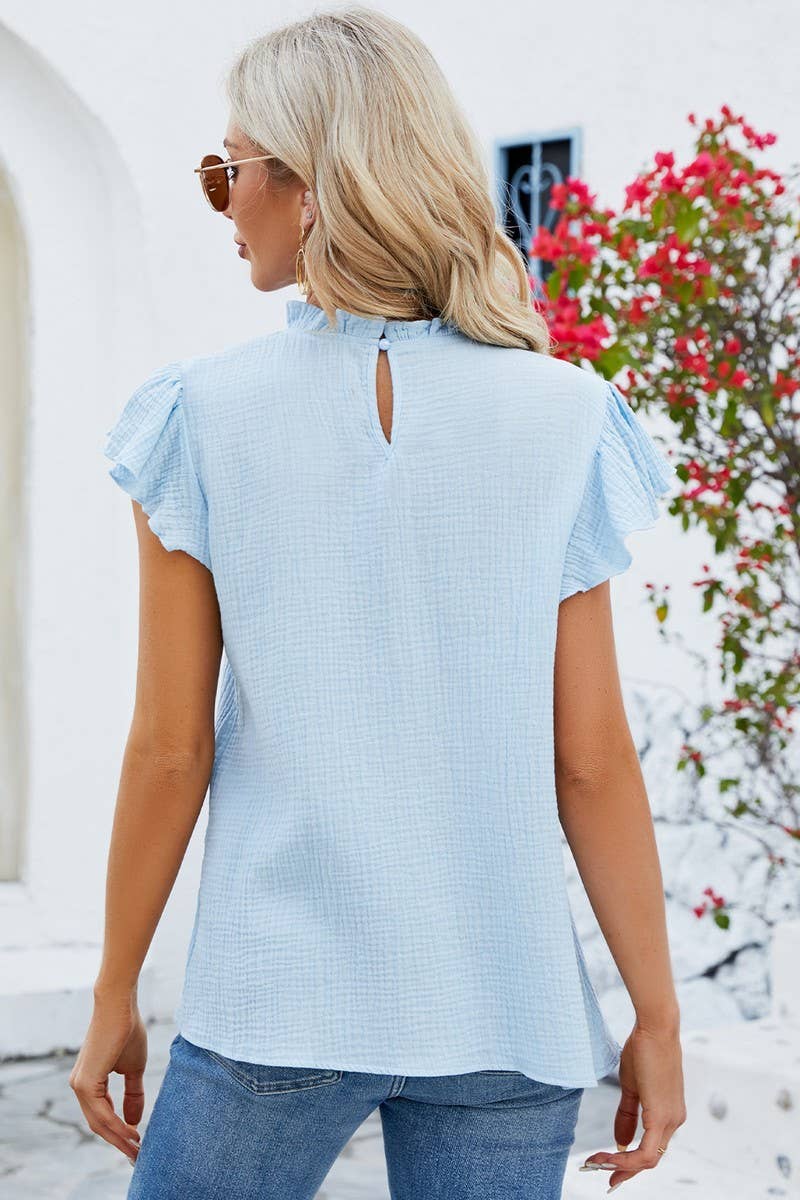 CWTBLS0886_COTTON RUFFLED SHIRT WITH RUFFLED SLEEVE TEXTURE