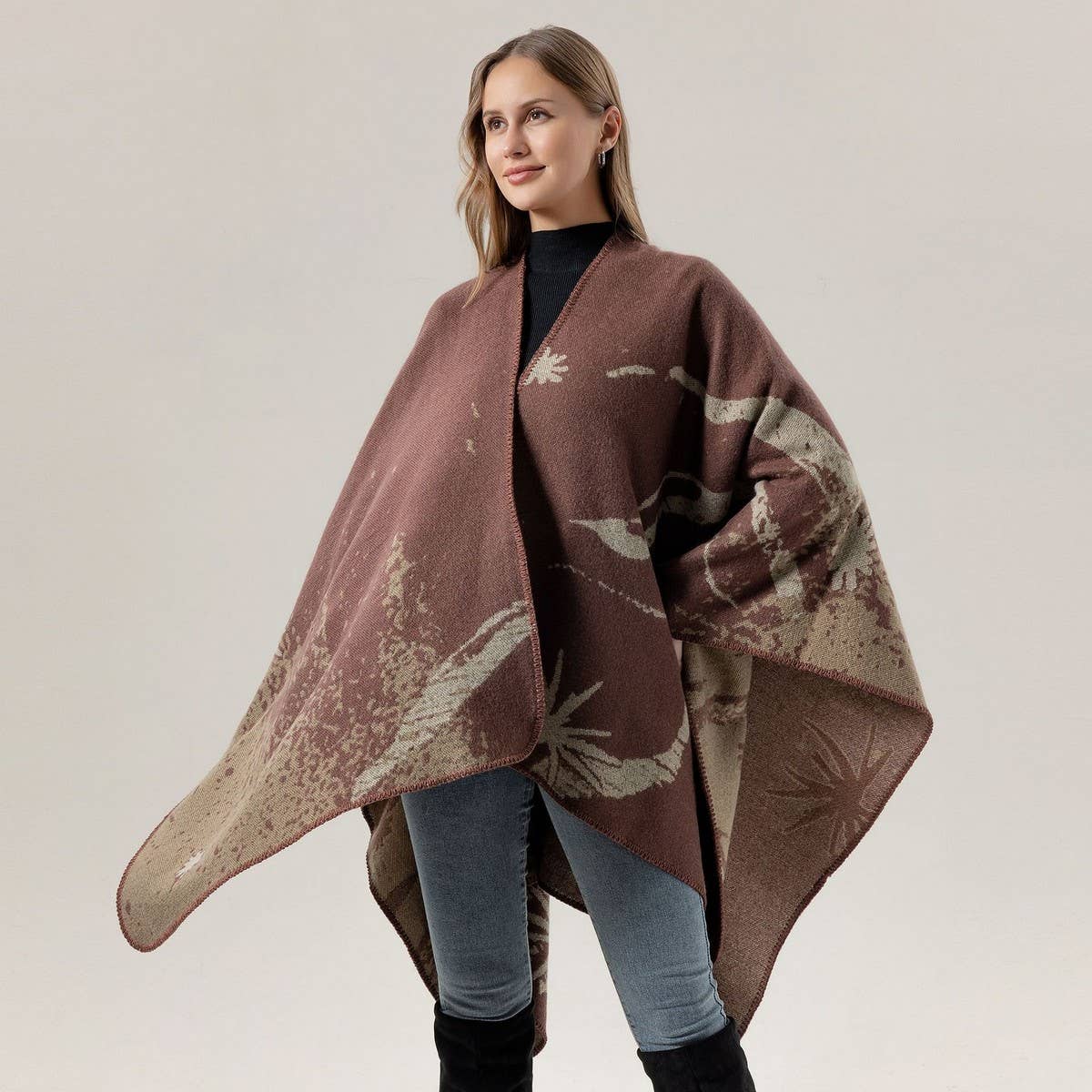 PLAIN ALL-MATCH SHAWL KNITTED CAPE SCARF_CWASC2181