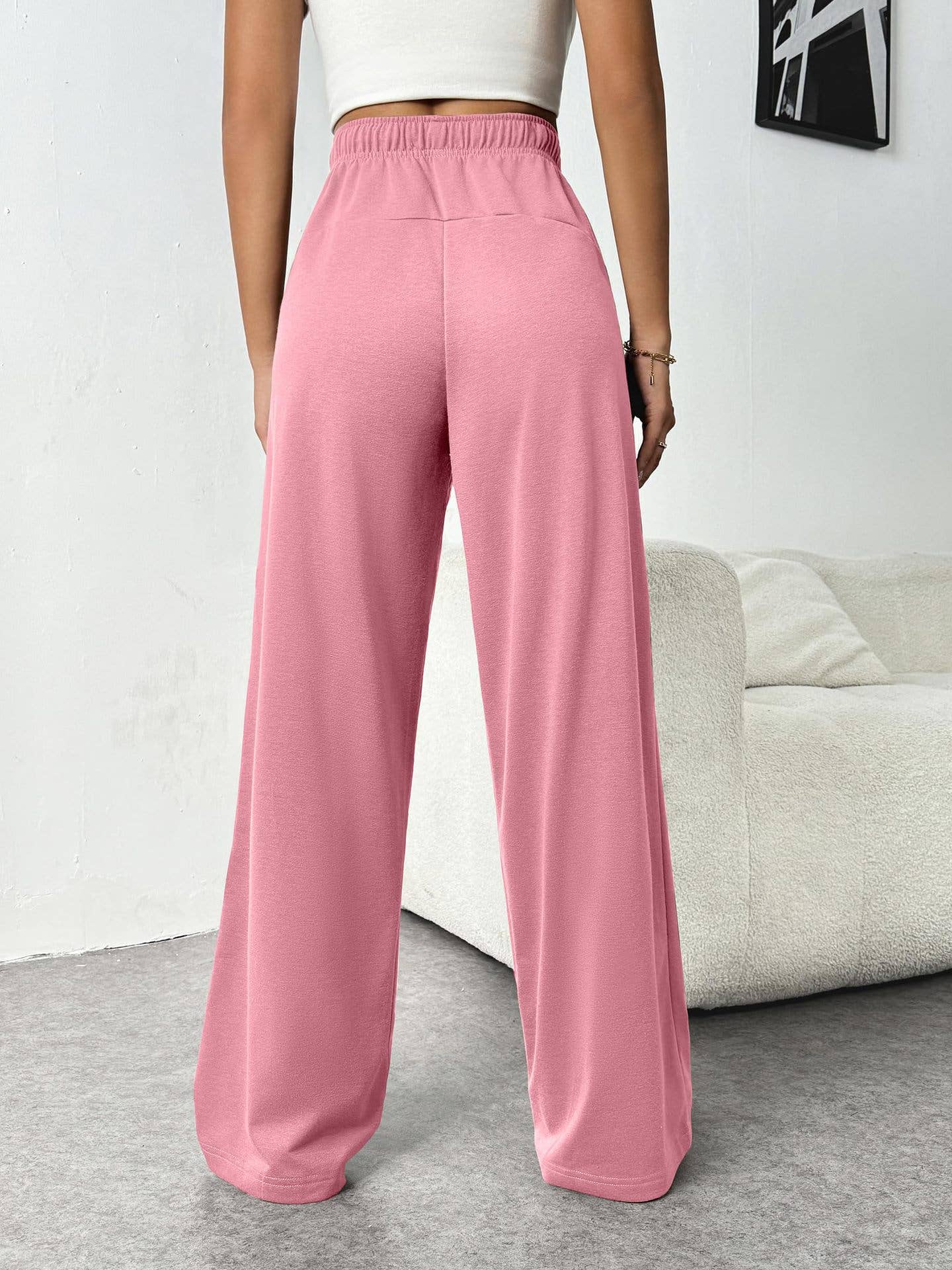 ELASTIC-WAIST CASUAL STRAIGHT LEG WIDE-LEG PANTS