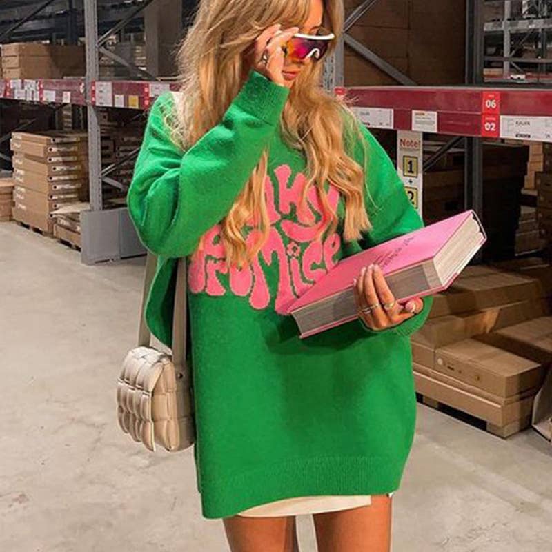 CREW-NECK LONG-SLEEVED MONOGRAM KNIT SWEATER