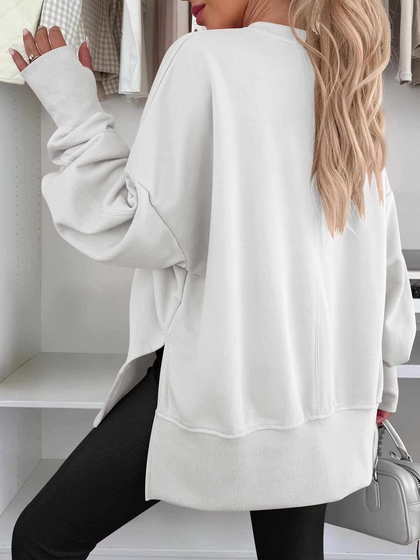 Casual round-neck loose sporty split sweatshirt