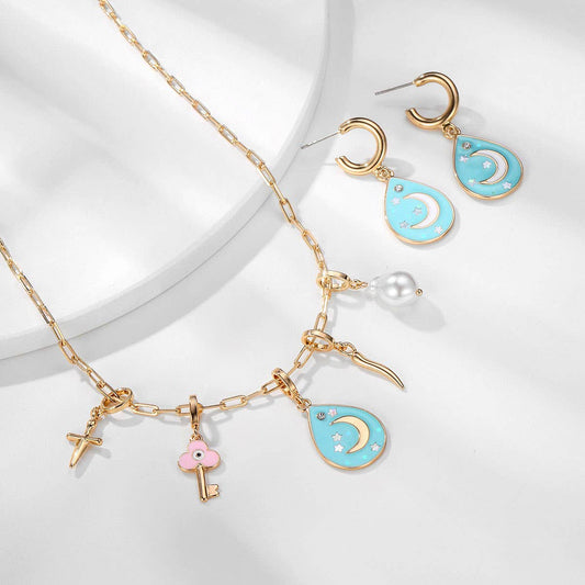 WOMEN'S MOON PENDANT NECKLACE EARRINGS SET