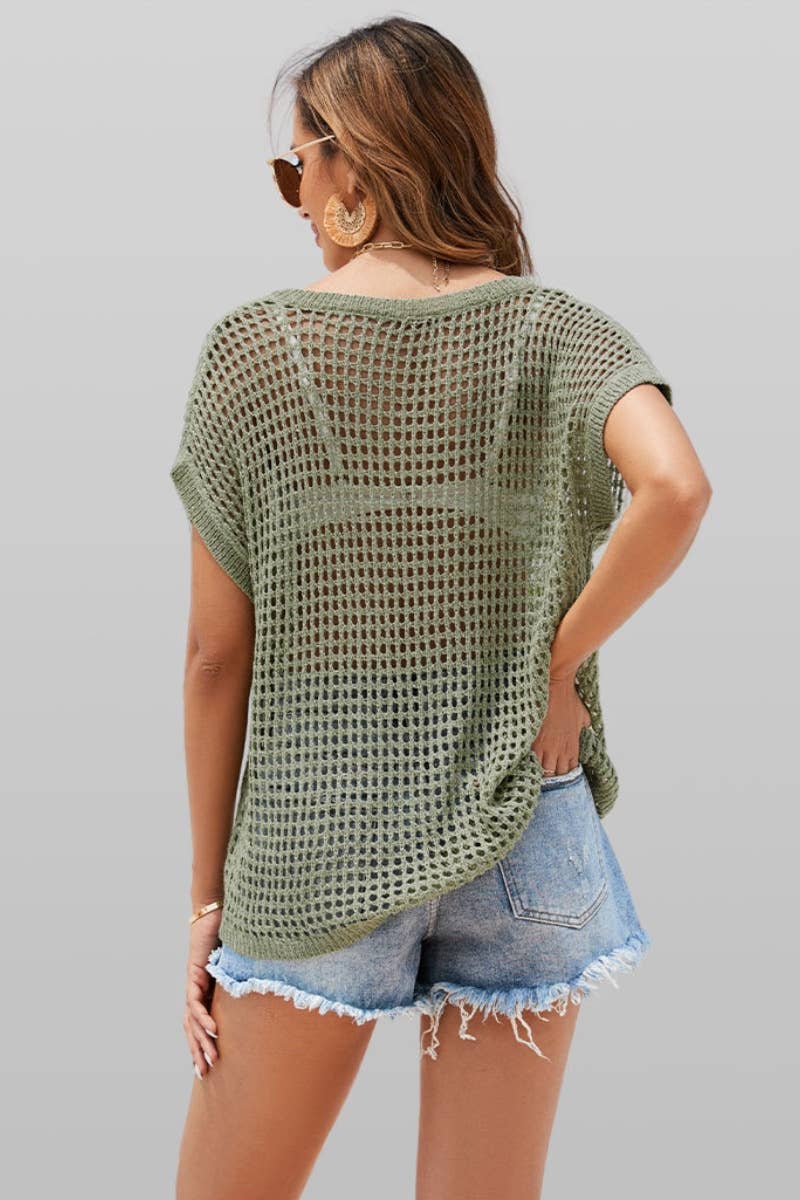 CWTBLS0762_BEACH SEXY KNIT CUT-OUT BATSLEEVE TOP