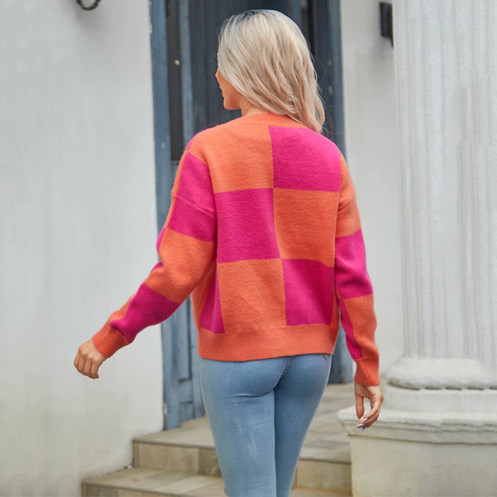 CARDIGAN SWEATER PLAID PATCHWORK KNIT COAT