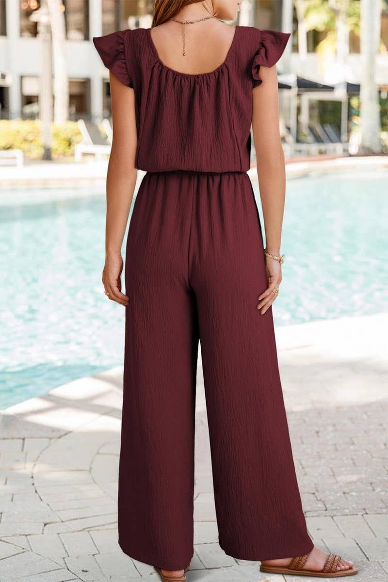 CWSJS1484_SUMMER PLEATED SQUARE NECK RUFFLE SLEEVE BODYSUIT