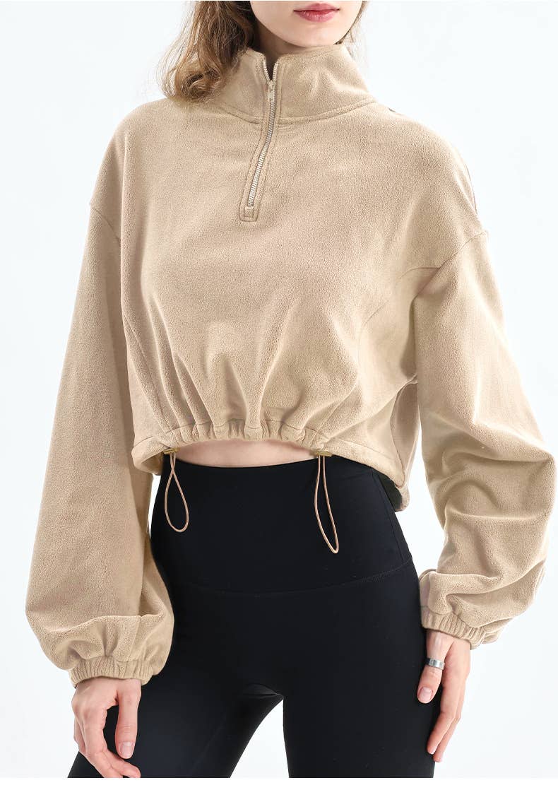 Adjustable hem semi-zipper fleece hoodie