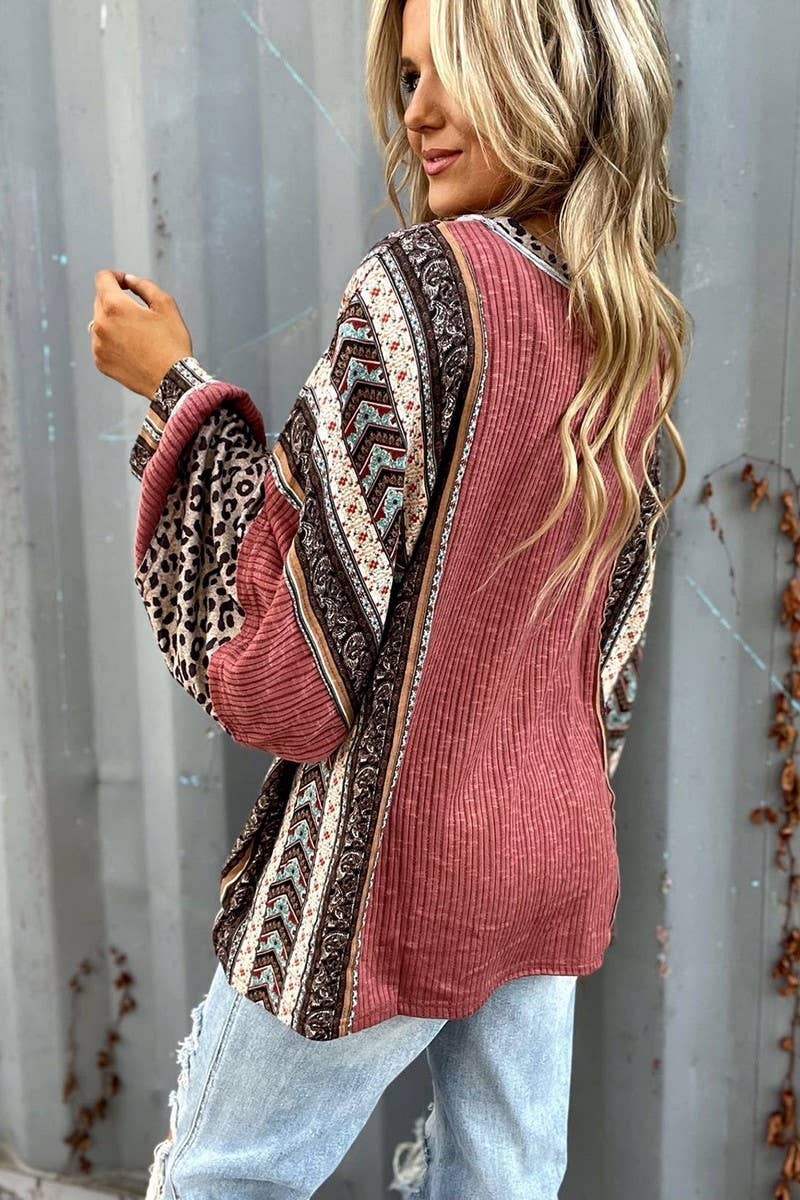 CWTBLL2419_CONTRAST STRIPED ROUND NECK LOOSE SWEATSHIRT