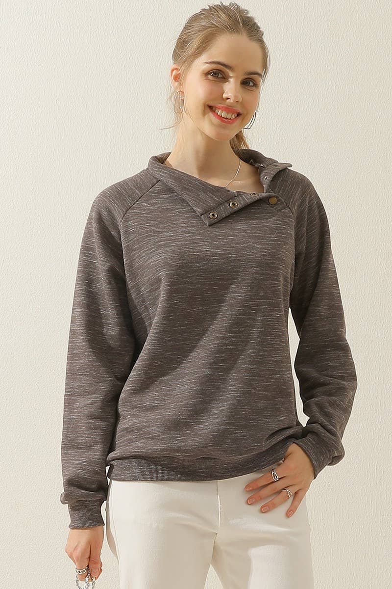 CWTTL901_TURTLE NECK BUTTON RAGLAN?SLEEVES SWEATSHIRT