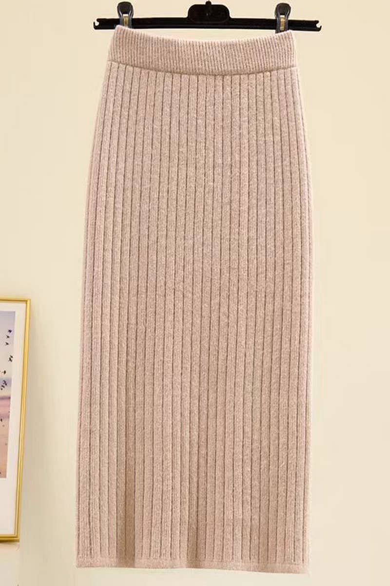 CWBLS0299_SLIT HIP-HUGGING HIGH-WAISTED KNITTED SKIRT