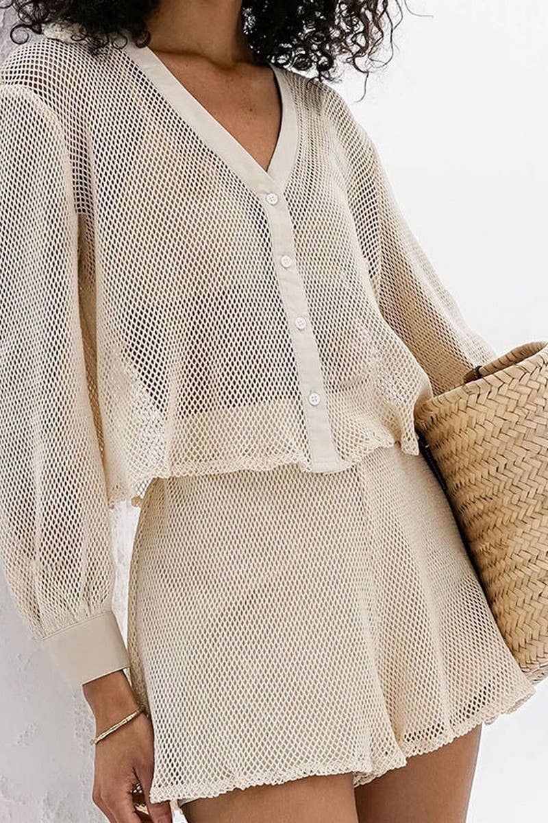 CWSTB346_PURE COTTON SEE-THROUGH LONG-SLEEVED SHORTS SUIT