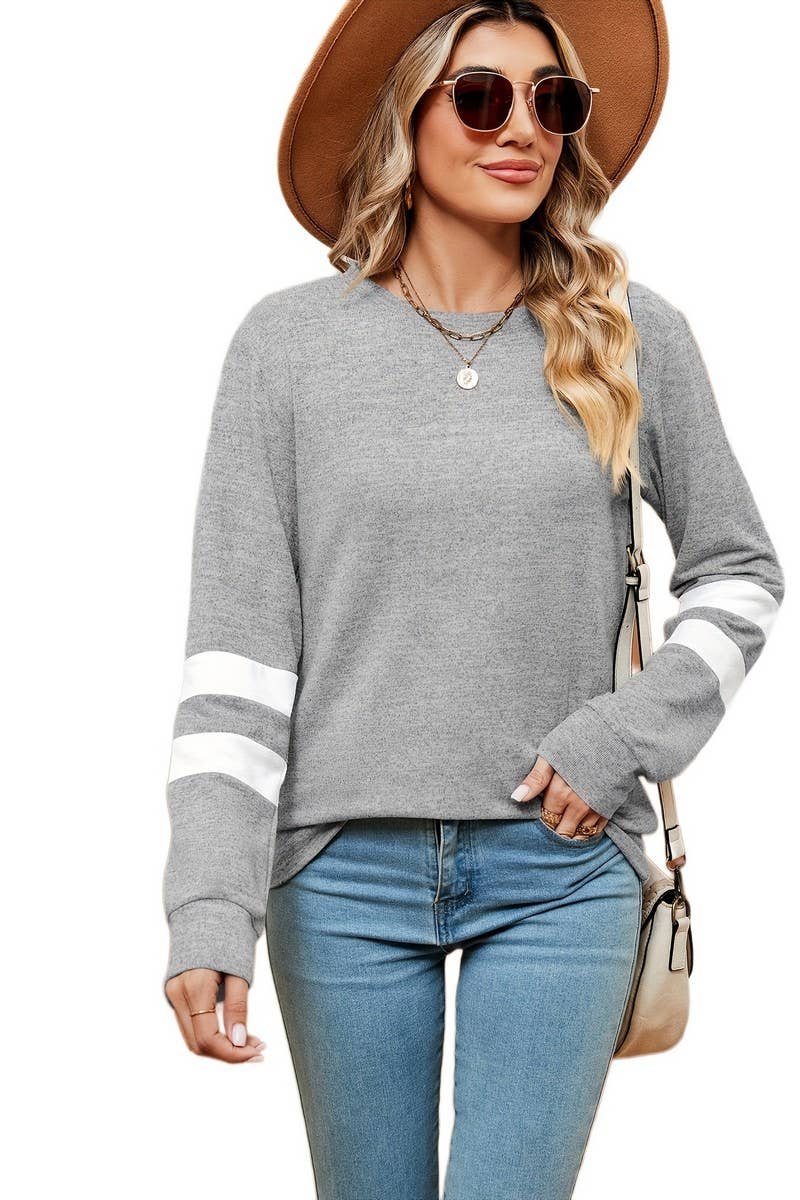 CWTBLL2387_ROUND NECK LONG SLEEVE COLORBLOCK BOTTOMING TOP