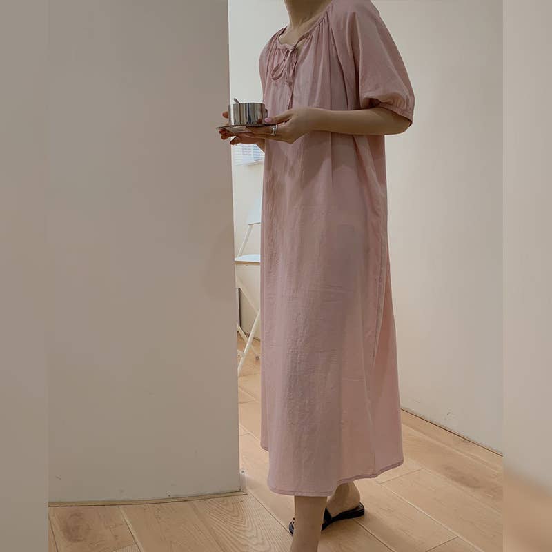 COTTON LACE DESIGN PUFFY SLEEVE DRESS