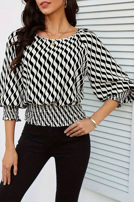 CWTTL2008_WAISTED SHORT CONTRAST PRINT LONG SLEEVE T-SHIRT