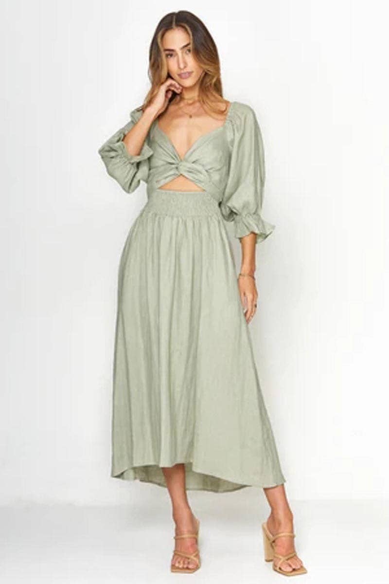CWDMD5769_V-NECK ELEGANT MID-LENGTH SLEEVES TWO-WAY DRESS