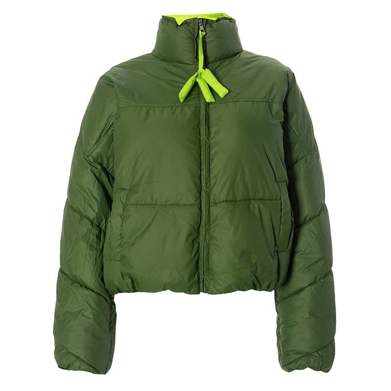 CONTRASTING COLOR ZIPPER STAND-UP COLLAR JACKET