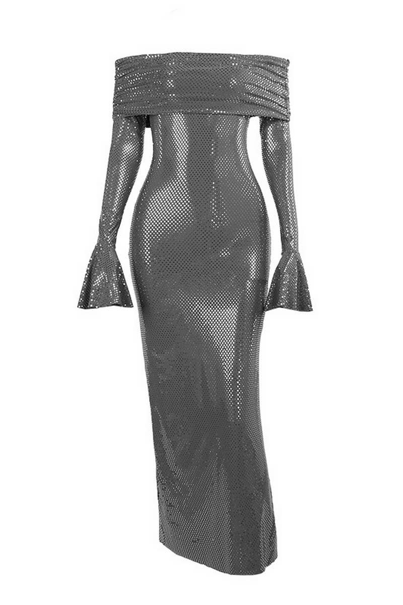CWDMD4233_SEQUINED OFF-THE-SHOULDER LONG-SLEEVED DRESS