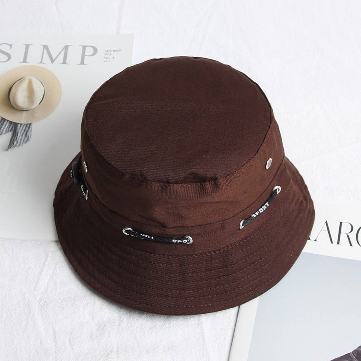 CWAH1519_SOLID COLOR CASUAL REVERSIBLE SUNSCREEN BUCKET HAT