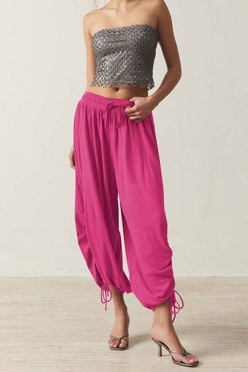 CWBLP2169_DRAWSTRING TIE WAIST LANTERN JOGGER PANTS