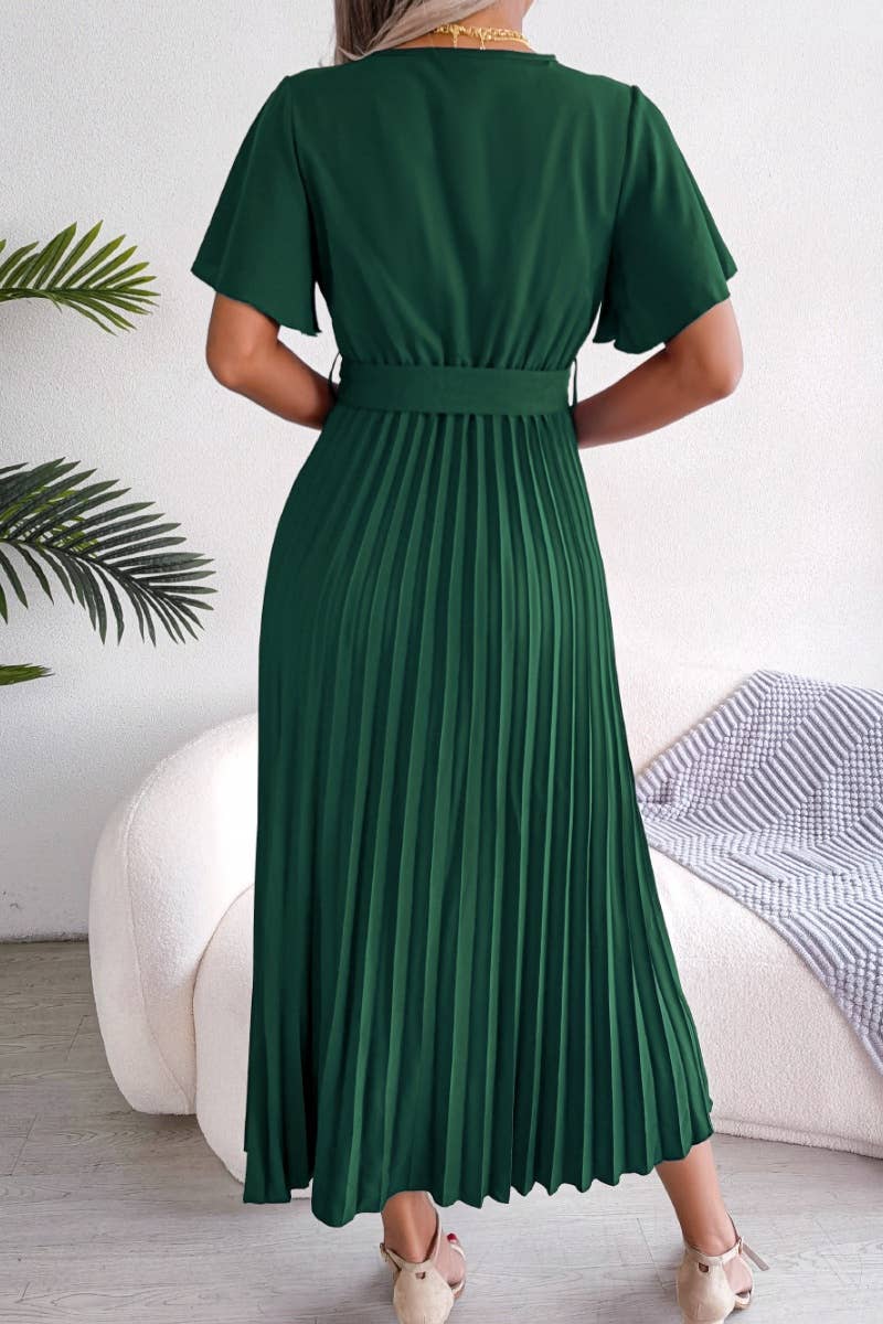 CWDMD2625_SUMMER CROSS V-NECK FULL PLEATED DRESS