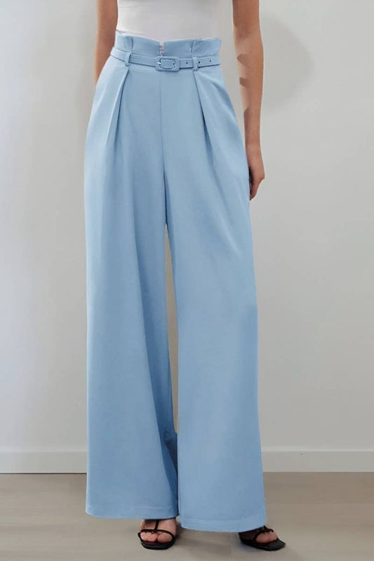 CWBLP2189_PLEATED WAISTBAND HIGH RISE WIDE LEG PANTS