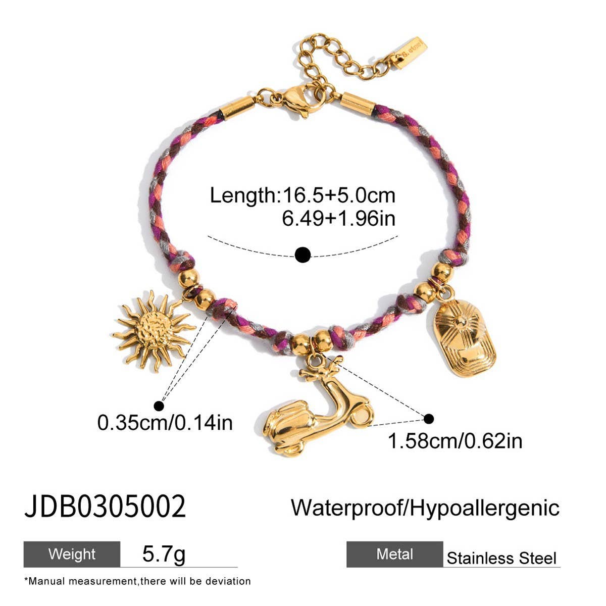 Vacation Style Pink Resin Evil Eye Bracelet