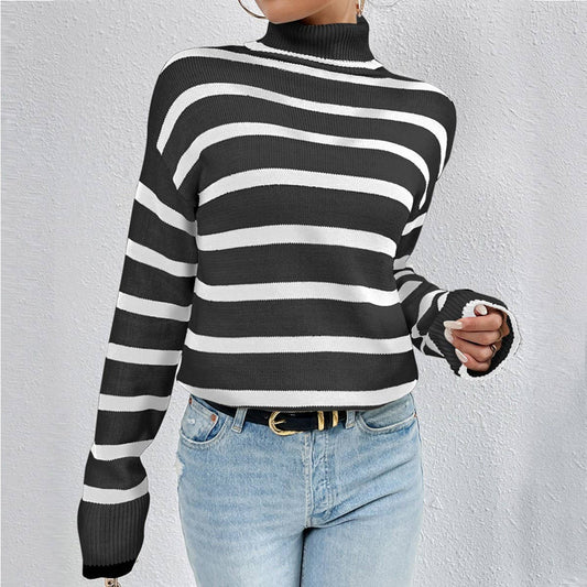 Contrasting striped sweater turtleneck base