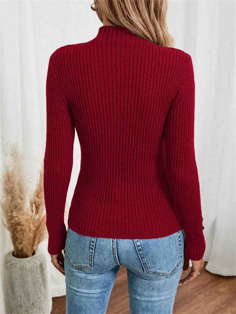 Button long-sleeved knitted base layer top
