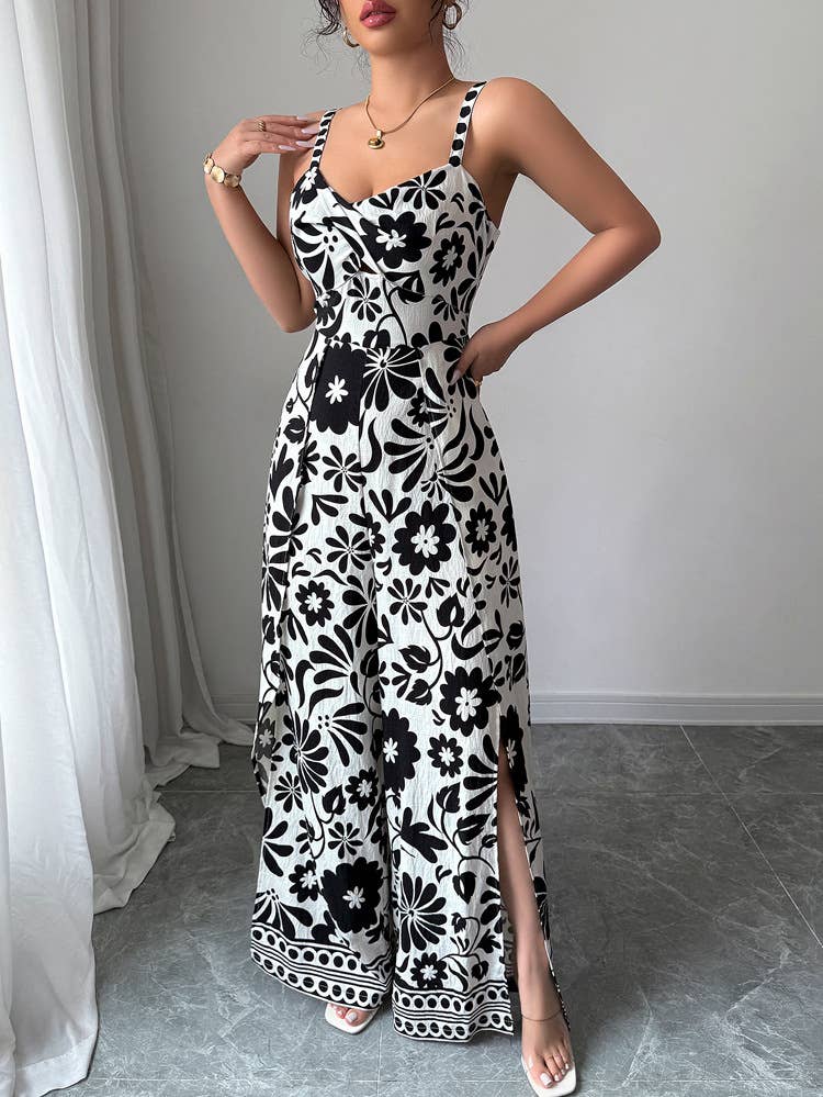 Elegant Twist Knot Printed Wide Leg Jumpsuit