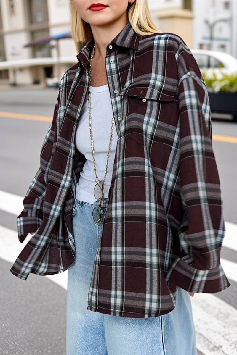 CWTBLL00571_LOOSE RETRO CASUAL PLAID LONG SLEEVE SHIRT