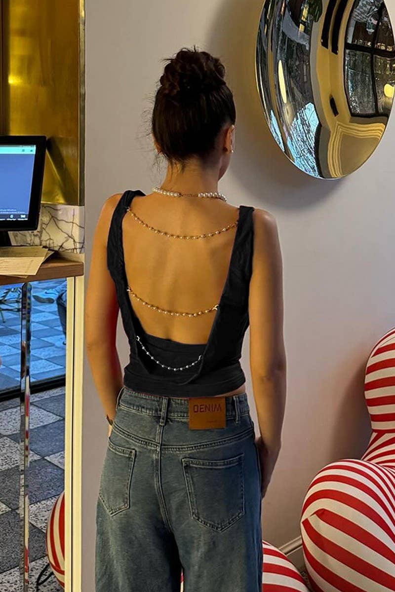 CWTTK0880_CHAIN STRAP BACKLESS RUCHED CROP TOP