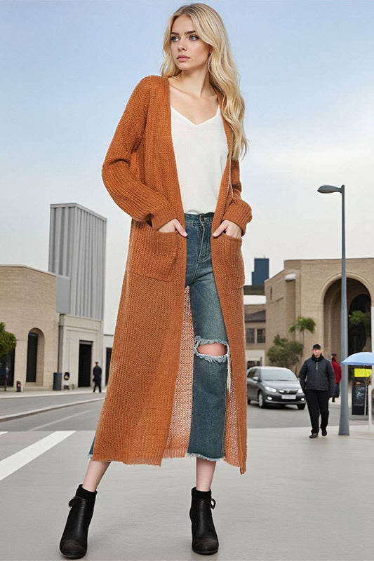 CWSBSL00032_WOMEN LONG KNIT CARDIGAN WITH POCKETS