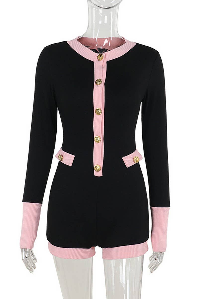 CWSJS1288_SLIM-FIT KNITTED CONTRAST LONG-SLEEVED JUMPSUIT