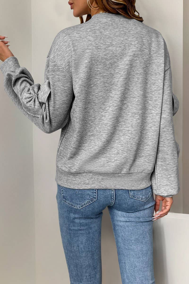 CWTBLL2465_ROUND NECK LONG SLEEVE 3D BOW SWEATSHIRT