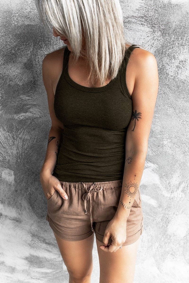 CWTTK0734_SOLID COLOR ROUND NECK RIBBED SLIM FIT VEST TOP