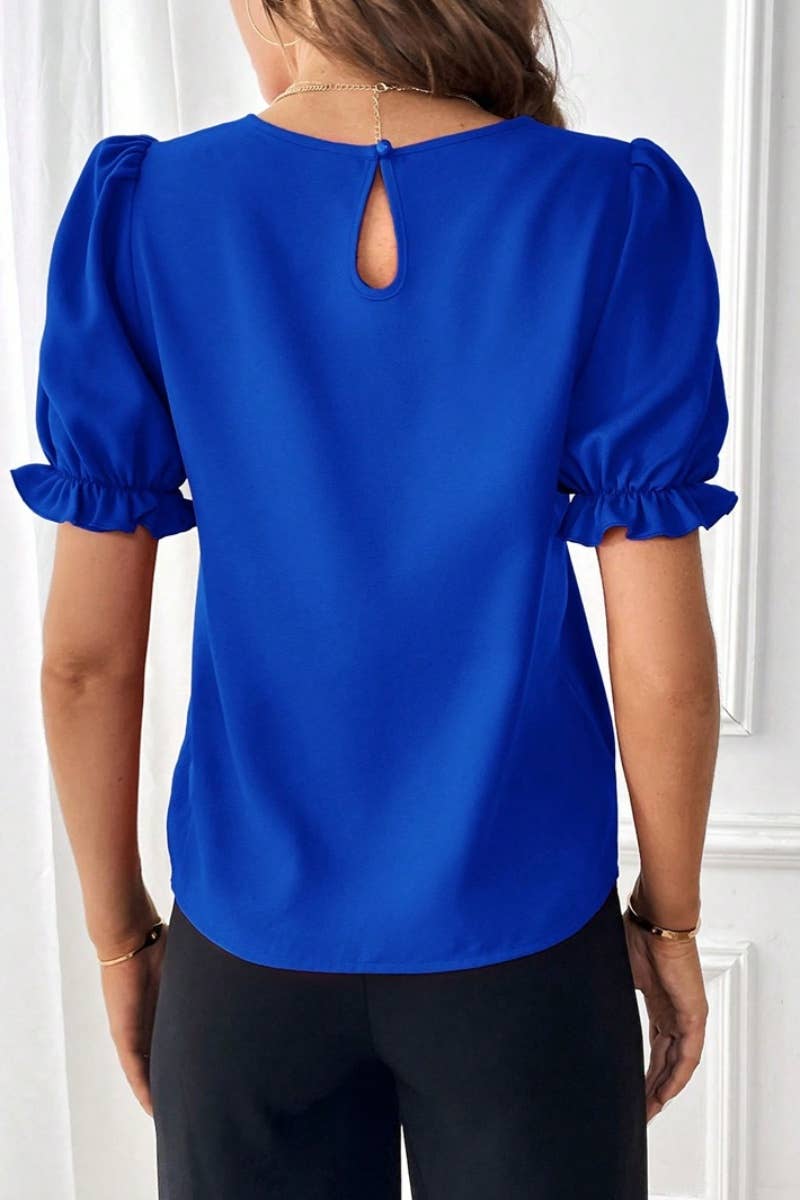 CWTBLS1133_SUMMER FASHION CREW-NECK SOLID COLOR SHIRT TOP