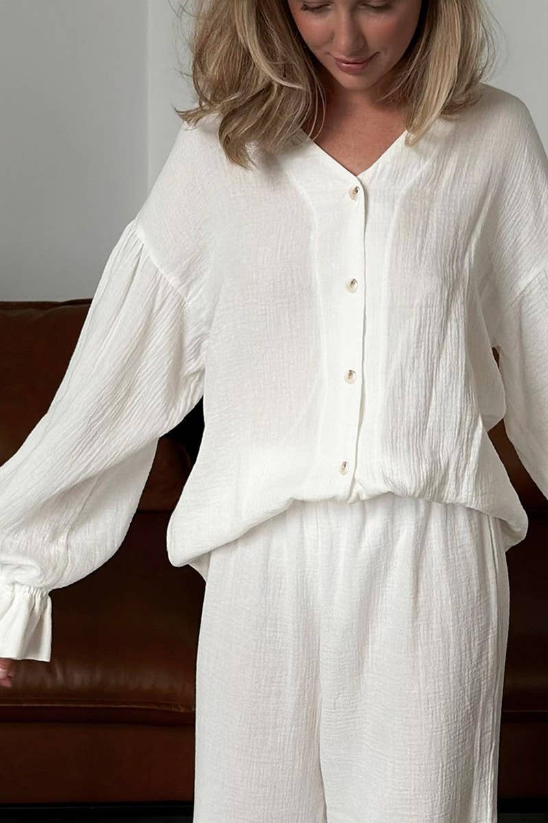 CWSPJ0254_COTTON BREATHABLE TWO-PIECE PAJAMAS HOME WEAR