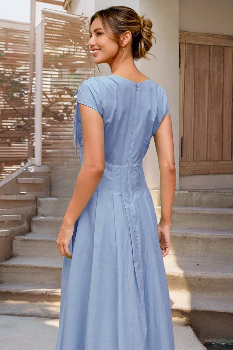 CWDMD6203_ELEGANT V-NECK TIE WAIST A-LINE DRESS