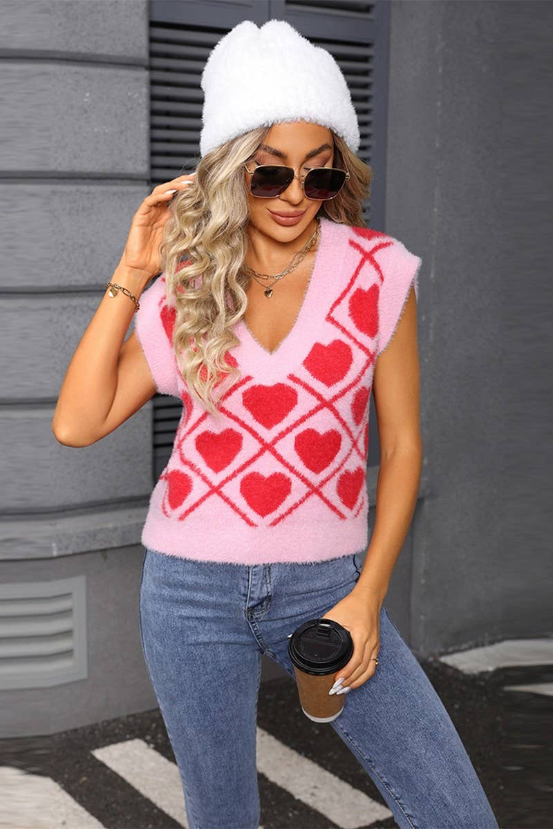 CWOSWSL00159_VALENTINE HEART V NECK CROPPED KNIT VEST