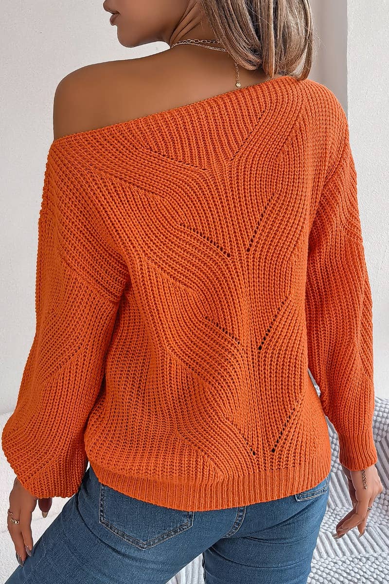 CWOSWL6365_OFF-THE-SHOULDER LONG-SLEEVED CUT-OUT SWEATER