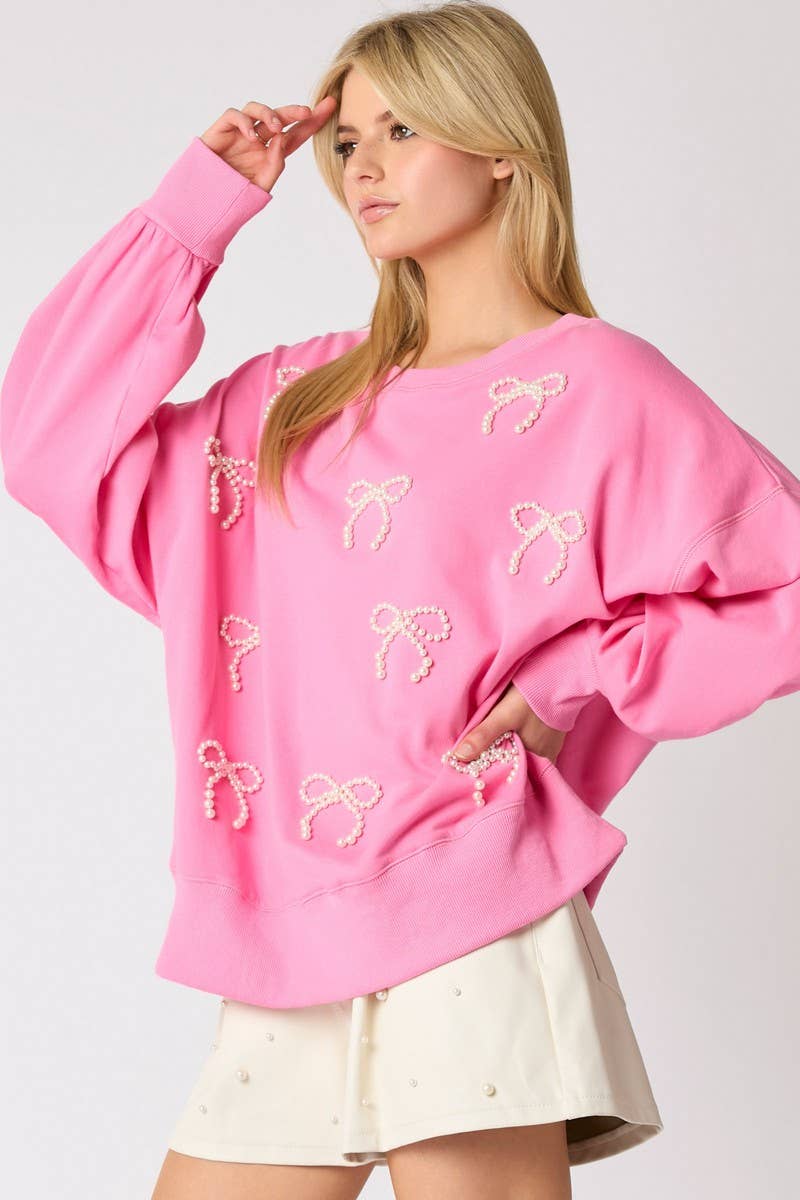 CWTBLL01261_PEARL BOW DETAIL LONG SLEEVE SWEATSHIRT