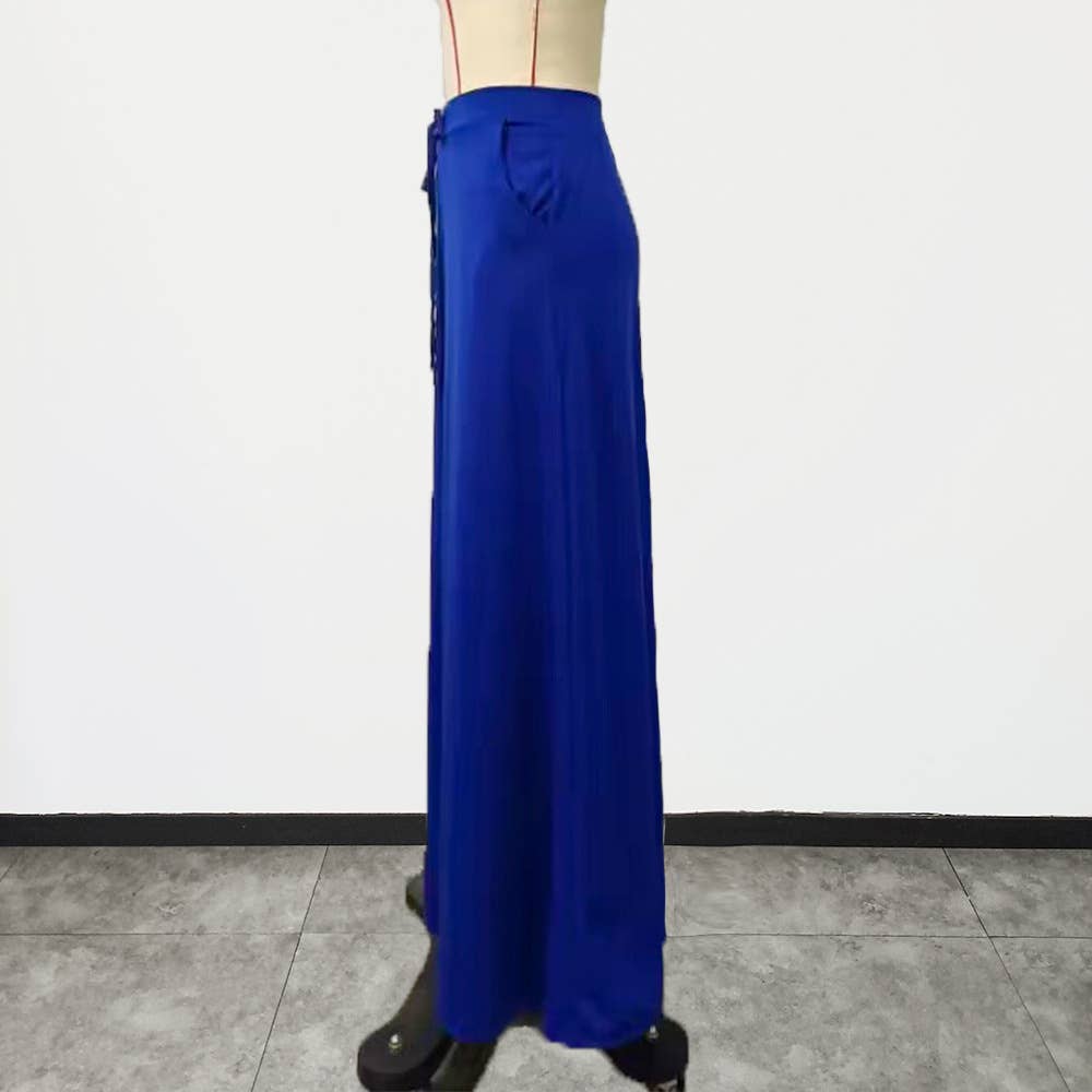 Casual solid color drawstring long skirt