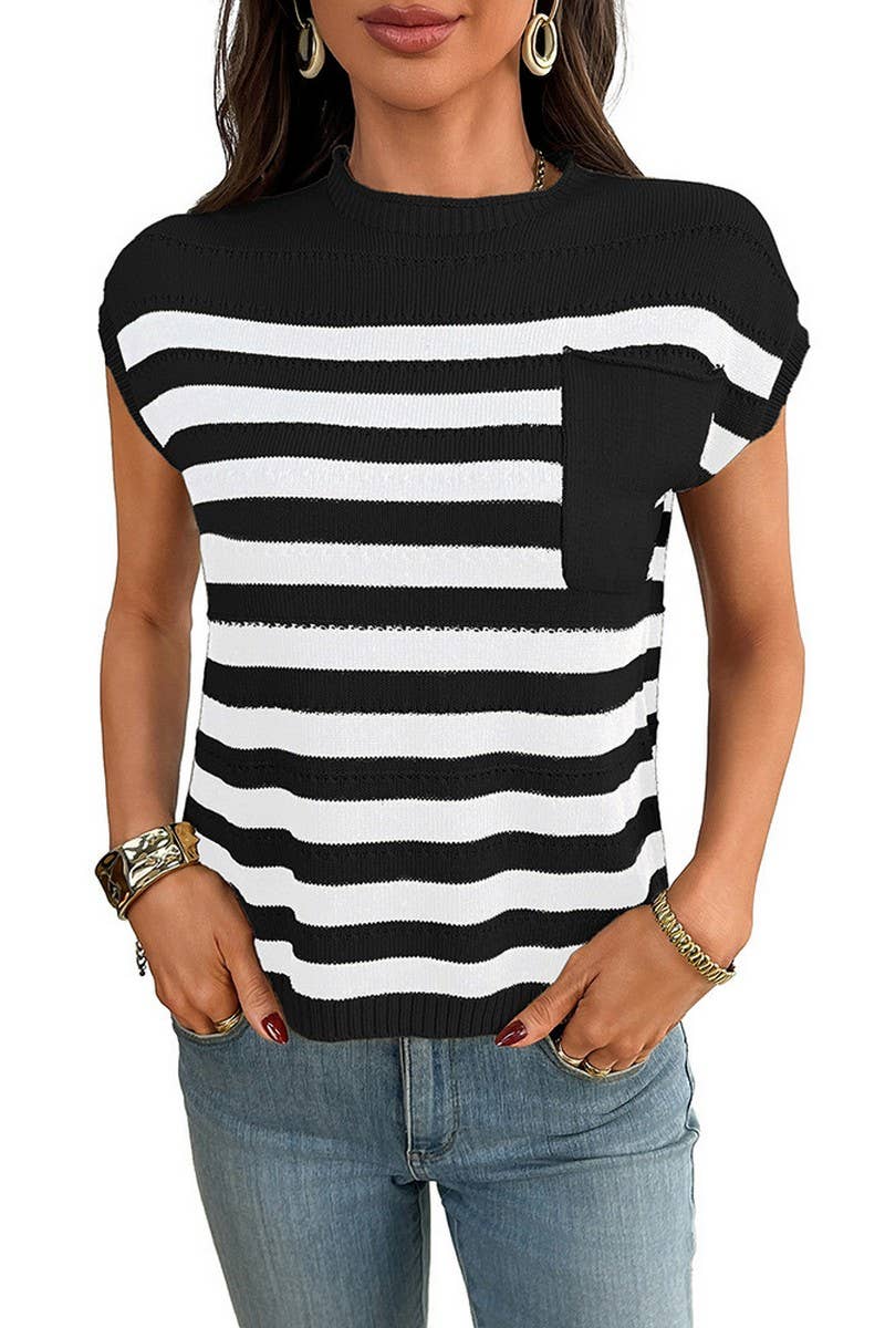 CWOSWS0142_CREW NECK CHUNKY KNIT STRIPED SWEATER