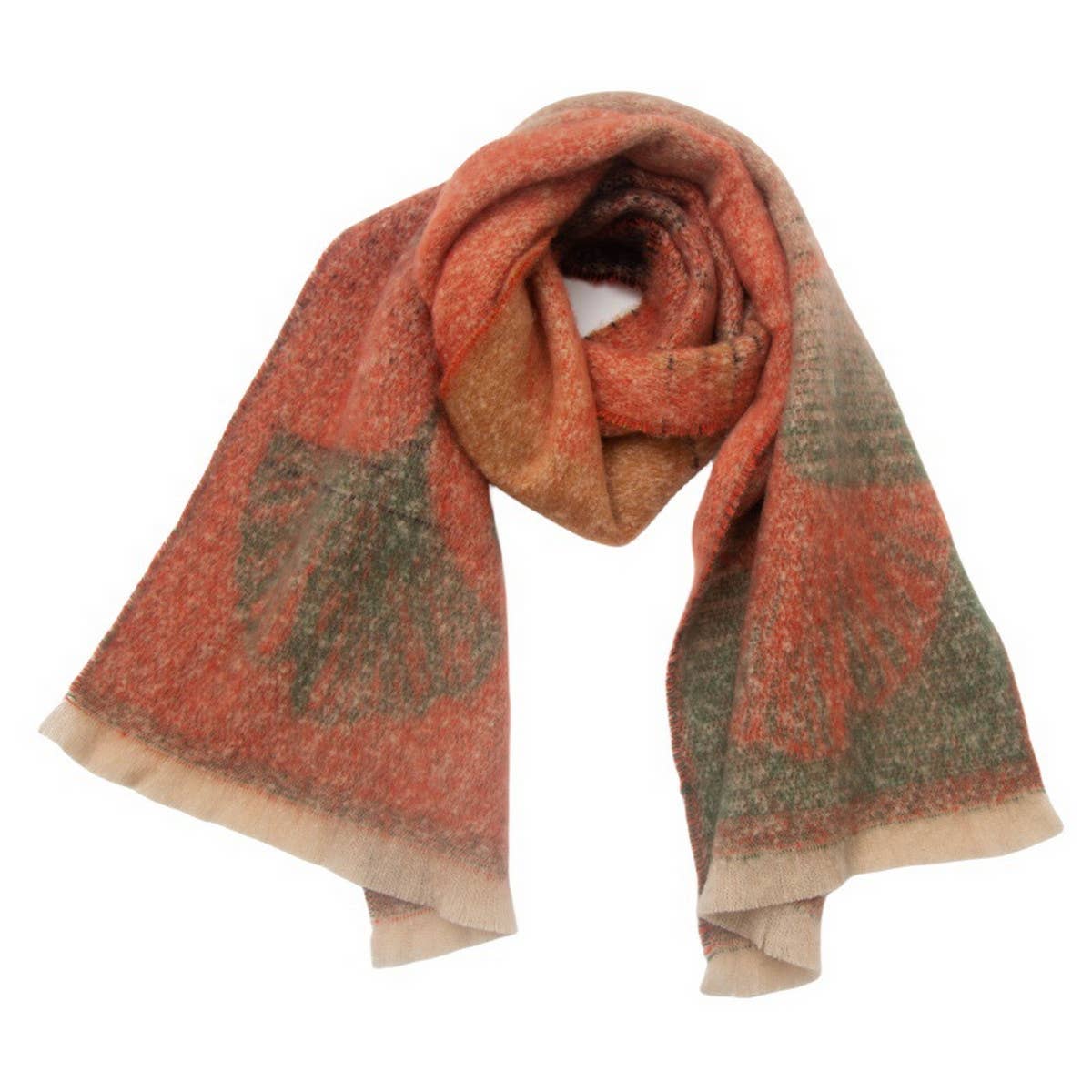 Ginkgo Jacquard Scarf ? Loop Yarn Fringe Winter