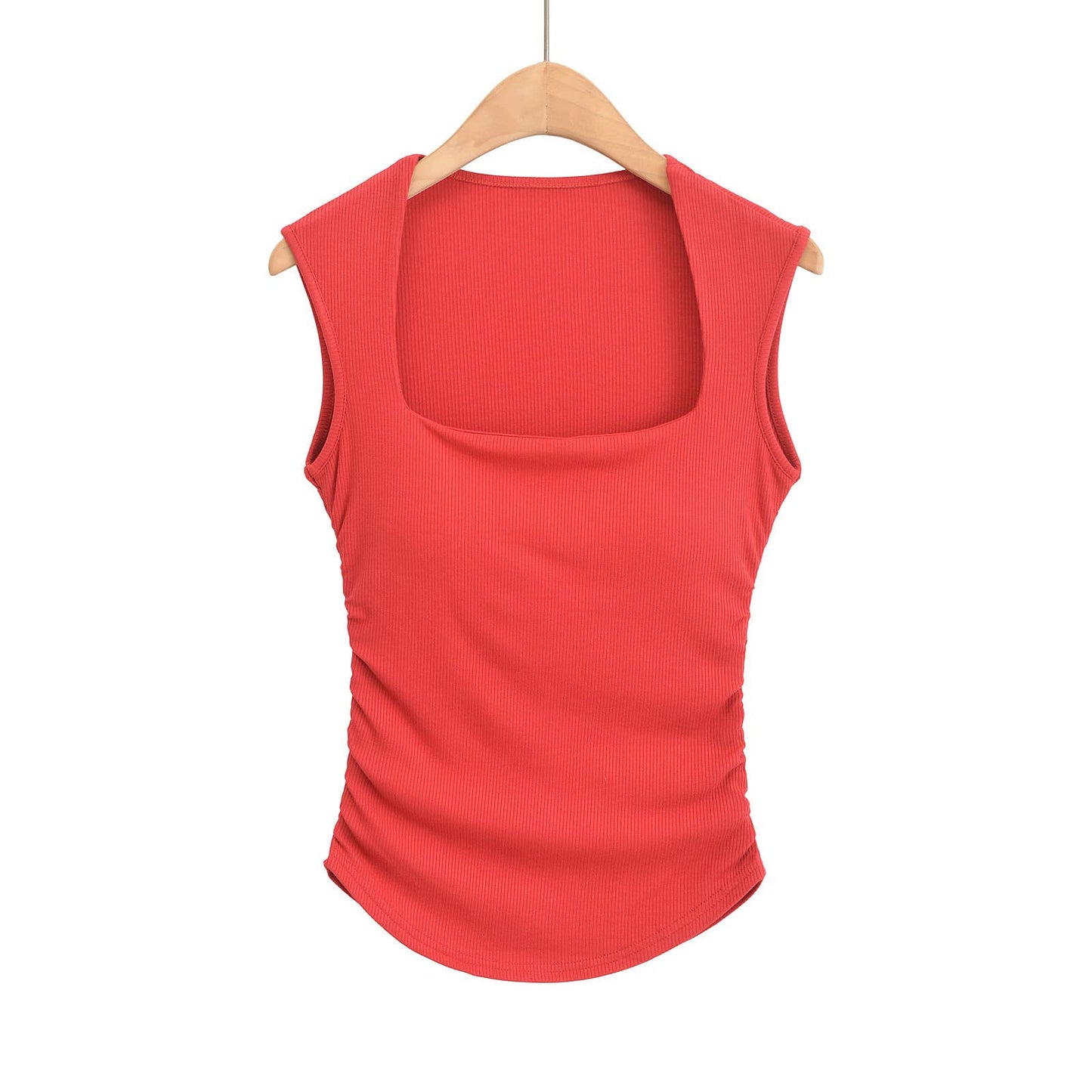 DOUBLE SQUARE NECK TIGHT PLEATED TOP